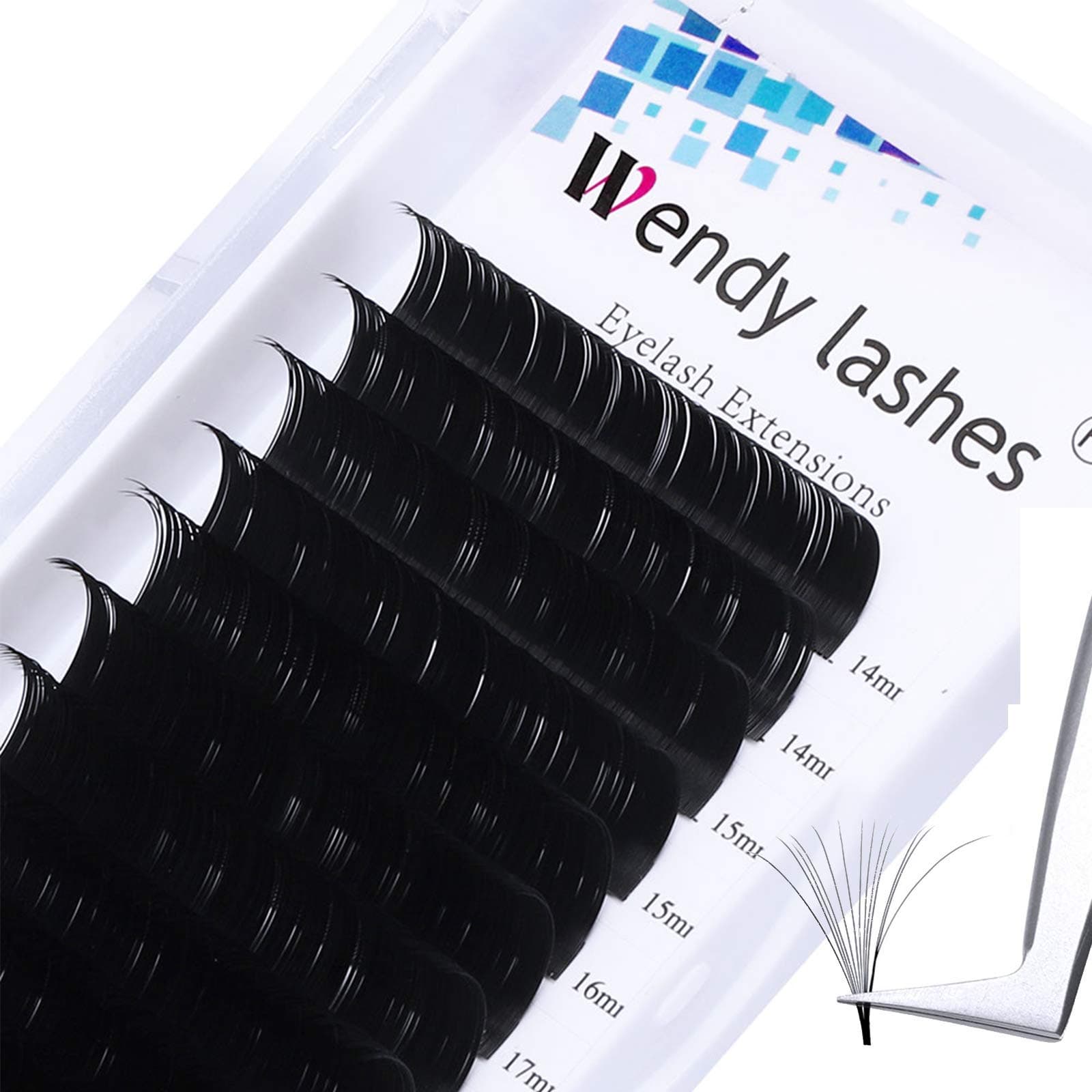 Easy Fan Lashes, C Curl 0.05mm 14-20mm Mixed, 2D 3D 5D Russian Individual Eyelash Extensions, Self Fanning Volume Lash Black, Lightweight and Flexible Synthetic Fibers(KH-0.05-C-14-20)
