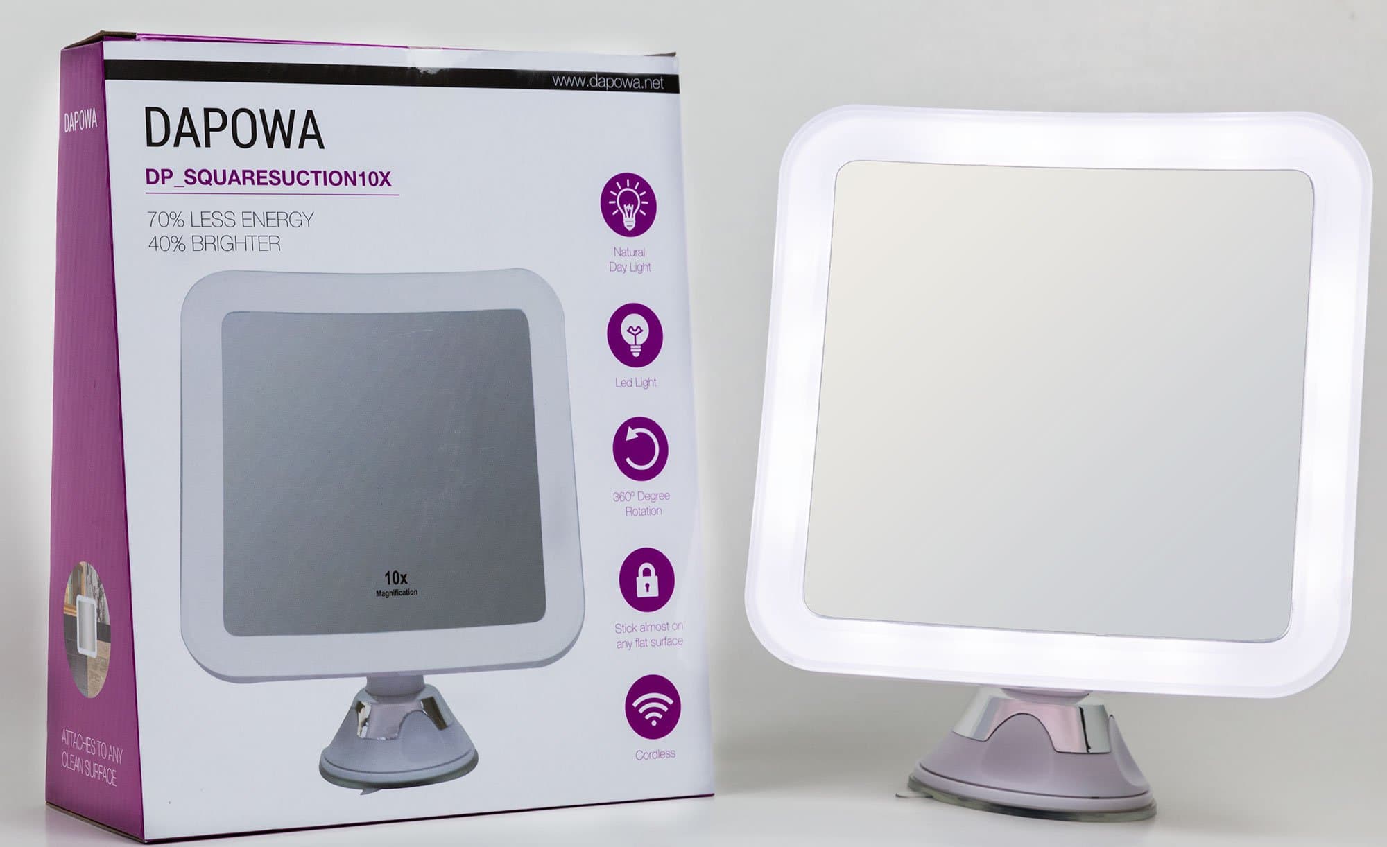 DAPOWA Suction LED Vanity Mirror - 10X Magnification