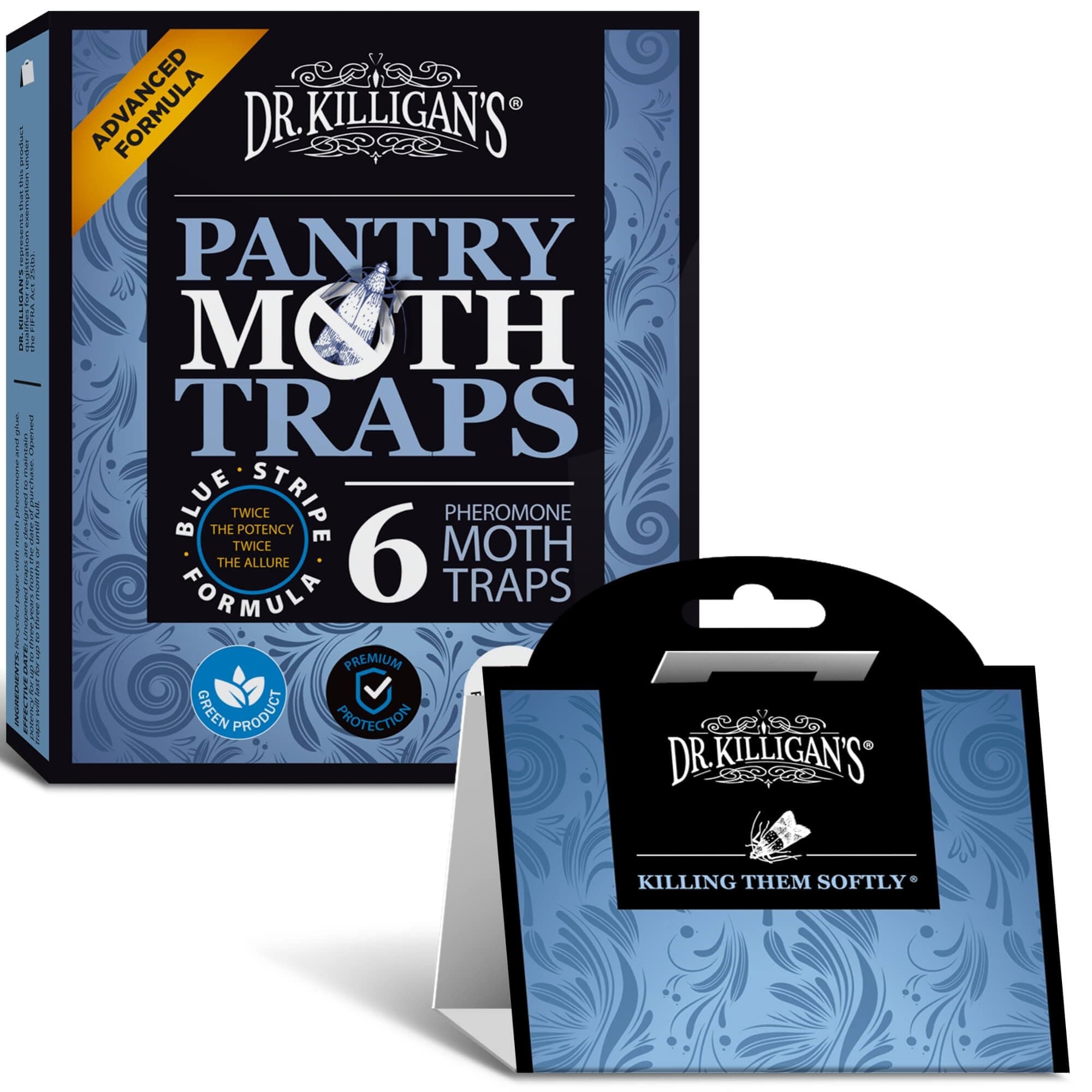Dr. Killigan's Premium Pantry Moth Traps with Pheromones Prime | Safe, Non-Toxic with No Insecticides | Sticky Glue Trap for Food and Cupboard Moths in Your Kitchen | Organic (6, Blue)