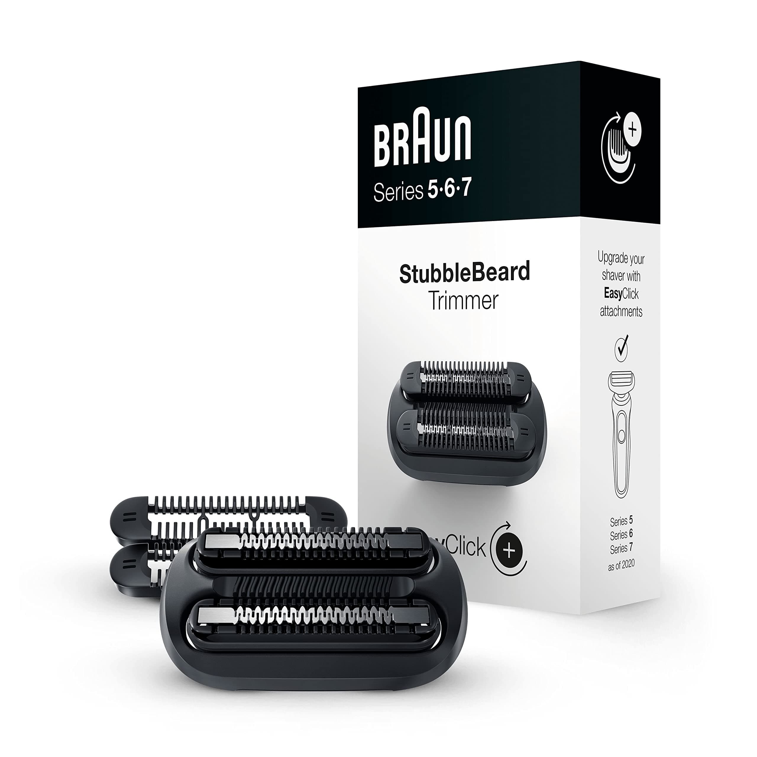 Braun EasyClick Stubble Beard Trimmer Attachment For New Generation Series 5, 6 and 7 Electric Shaver, With Four Different Stubble Lengths, Black