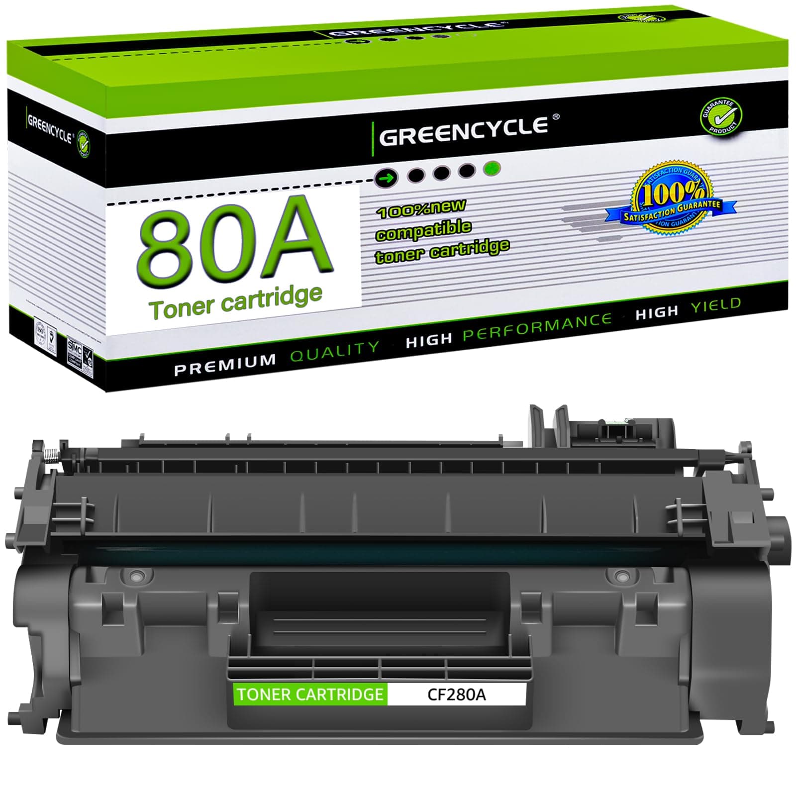 greencycle Compatible Toner Cartridge Replacement for HP 80A CF280A Work with LaserJet Pro 400 M401a M401d M401n M401dne MFP M425dn Printer (Black, 1-Pack)