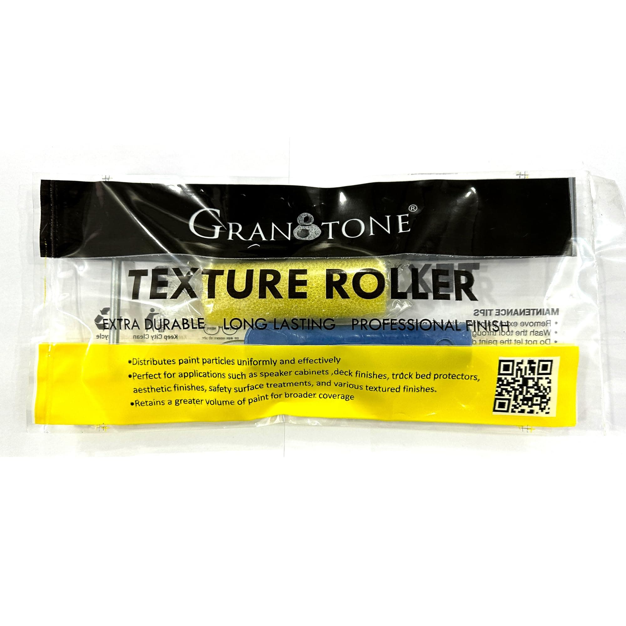 Granotone Textured Paint Roller 4 Inches (Multicolor) | Foam Paint Roller with Ergonomic Handle for Speaker Cabinets, Road Cases, Wall Painting, Deck Coatings, Truck Bed Liners, Anti-Slip Coatings