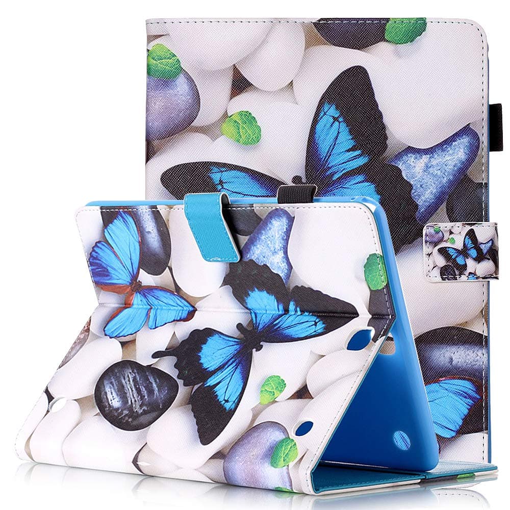 Samsung Galaxy Tab A 9.7 SM-T550 Tablet Case 2015, Protective Leather Smart Card Case with Auto Sleep/Wake Stylus Pen Holder Cute Cartoon Flip Stand Cover for Samsung SM-T555 (3D Blue Butterfly)