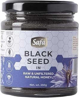 Safa Black Seed Honey Immune Booster Organic Honey Raw Unprocessed Natural Kalonji Honey Unheated With No Added Sugar|For Nurturing Growing Children & Adults Natural, Unpasteurized, 250G Glass Jar
