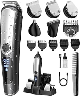 Beard Trimmer for Men, Electric Razor Shavers for Men, Cordless Rechargeable Waterproof Grooming Kit for Shaving Face, Mustache Nose Body Hair Trimmer Clipper, LED Display, Gifts for Him