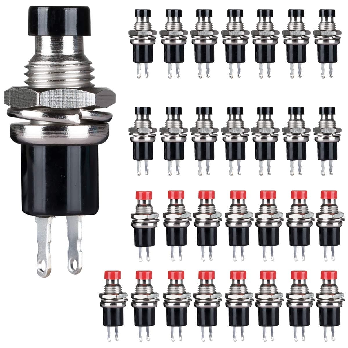 Clyxgs Momentary Push Button Switch，SPST Normal Closed NC Switch 2 Pin Mini Micro 1A 250V AC Black+Red Cap 30 PCS