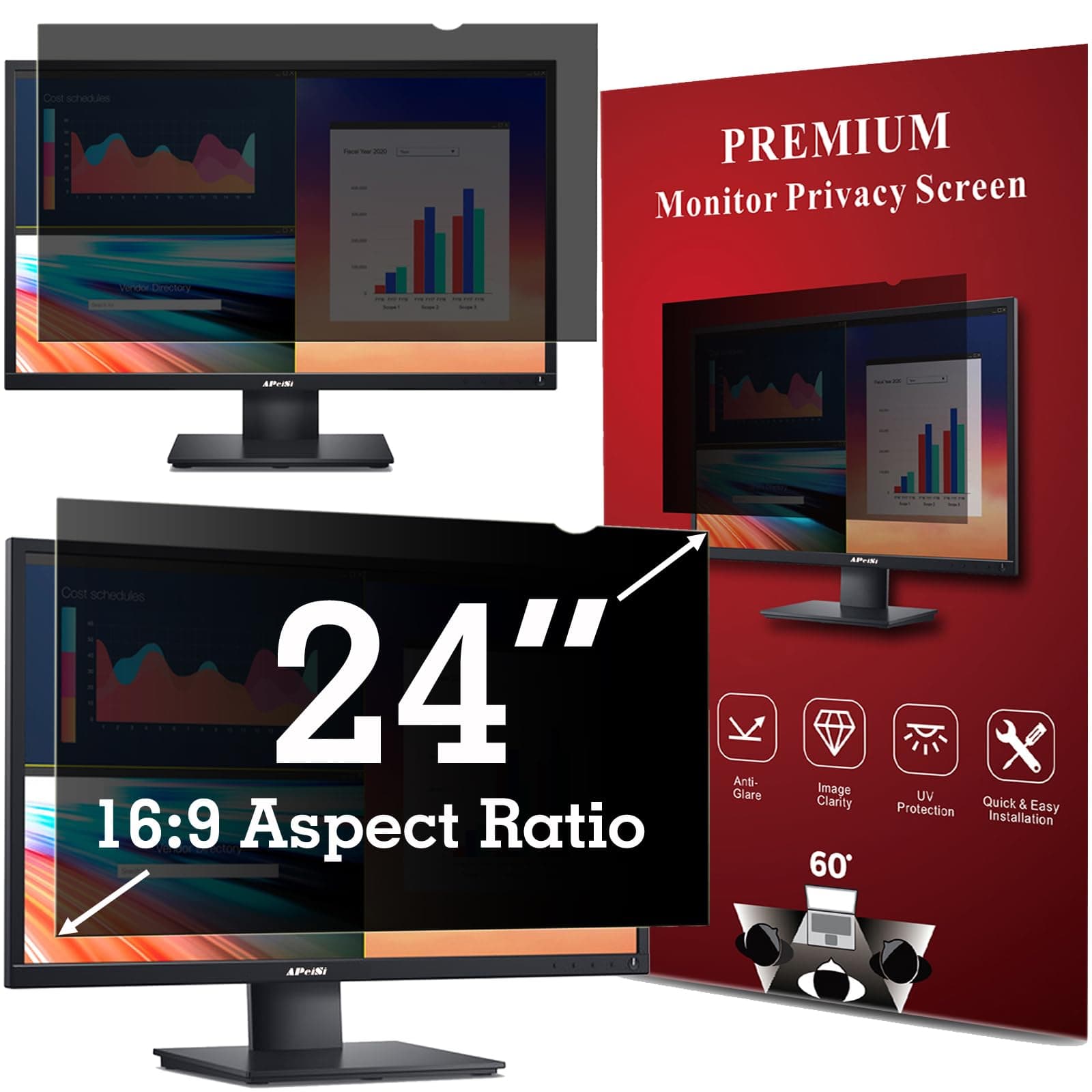 APeiSi 24 Inch Privacy Screen Filter for Widescreen 16:9 Monitor | Privacy Sh...