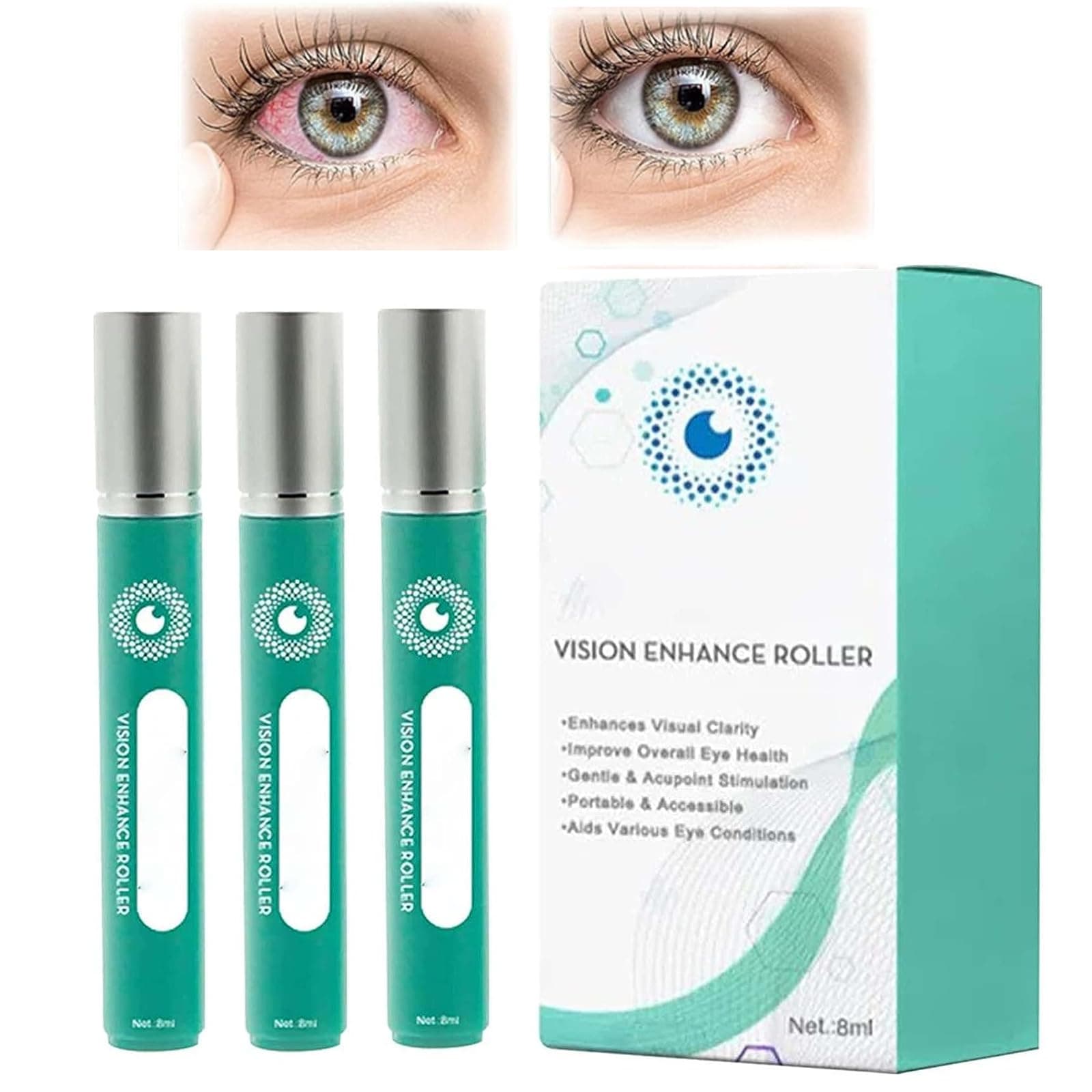 OphthlaMed Vision Enhance Roller, Cooling Roll-On Applicator For Tired Eyes, Puffiness And Dark Circles, Relieves tired and dry Eye Serum Roll-On, Enhances Visual Clarity (3pcs)