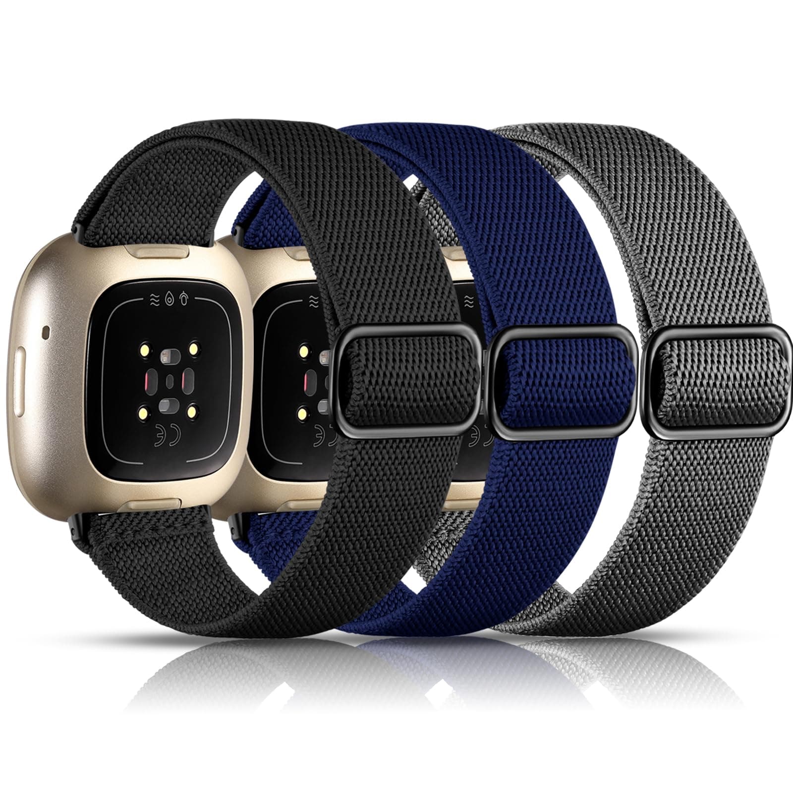 Maledan Bands Compatible with Fitbit Versa 3/4 and Sense/Sense 2 Watch Bands, Adjustable Stretchy Fabric Sport Wristbands for Men and Women