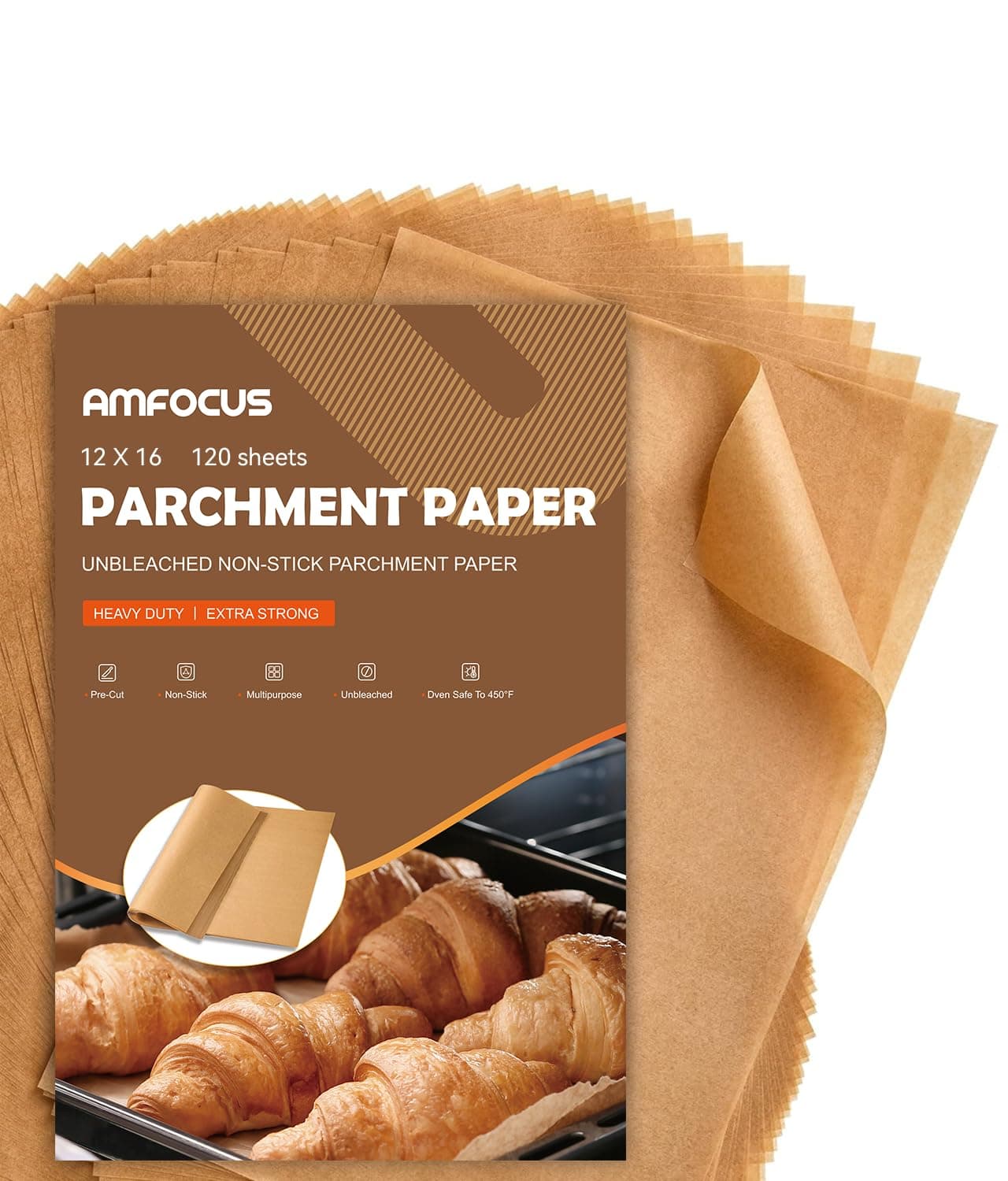 Parchment Paper Sheets, 12 x 16 IN Unbleached Baking Parchment Sheets, Precut Non-Stick Parchment Paper for Baking Grilling Air Fryer Steaming Bread Cake Cookie - 120 Count