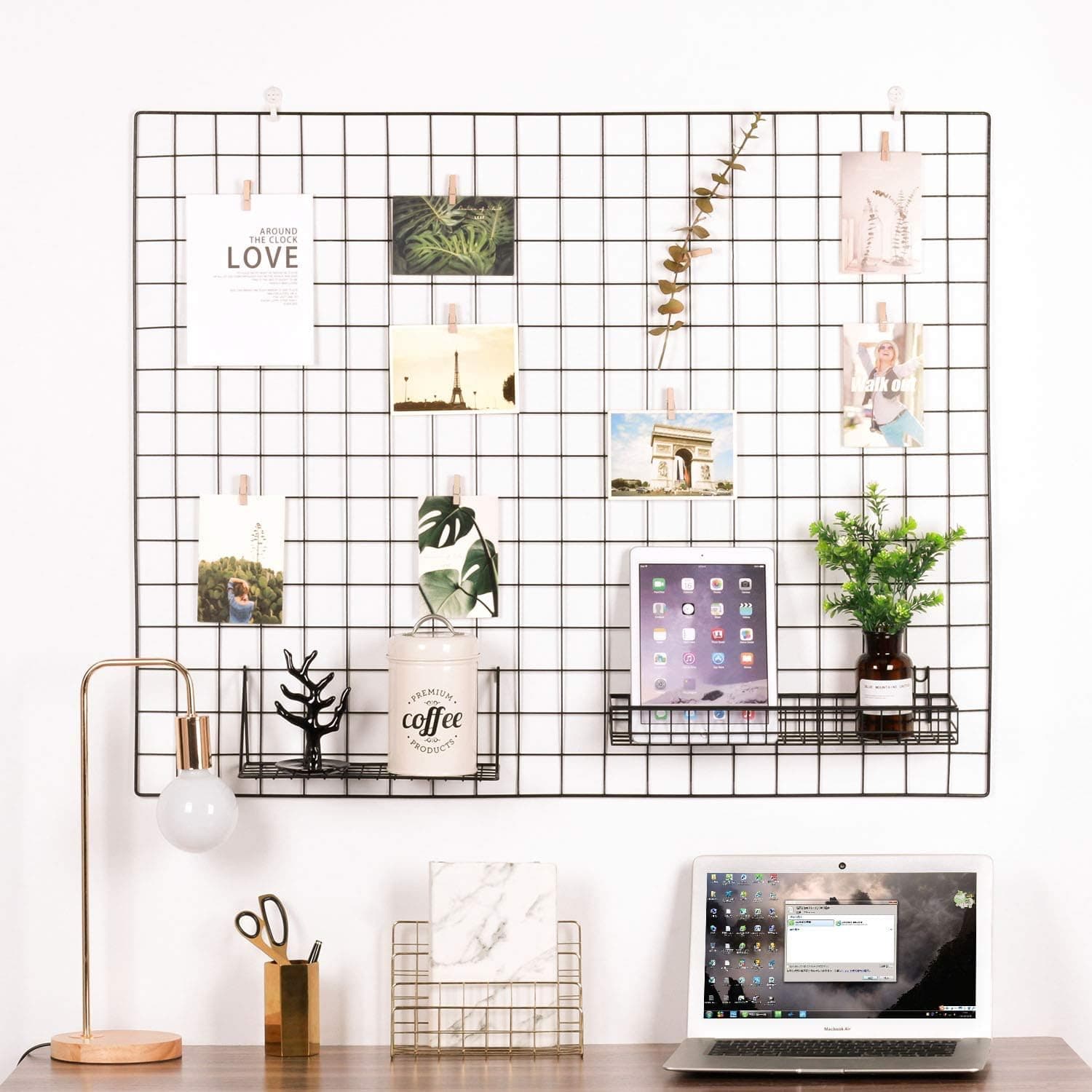 Kaforise Black Wire Mesh Wall Grid Panel 39.4"×31.5", Large Metal Photo Display & Vision Board, Kitchen Wall Organizer, Dorm Bedroom Home Office Decor