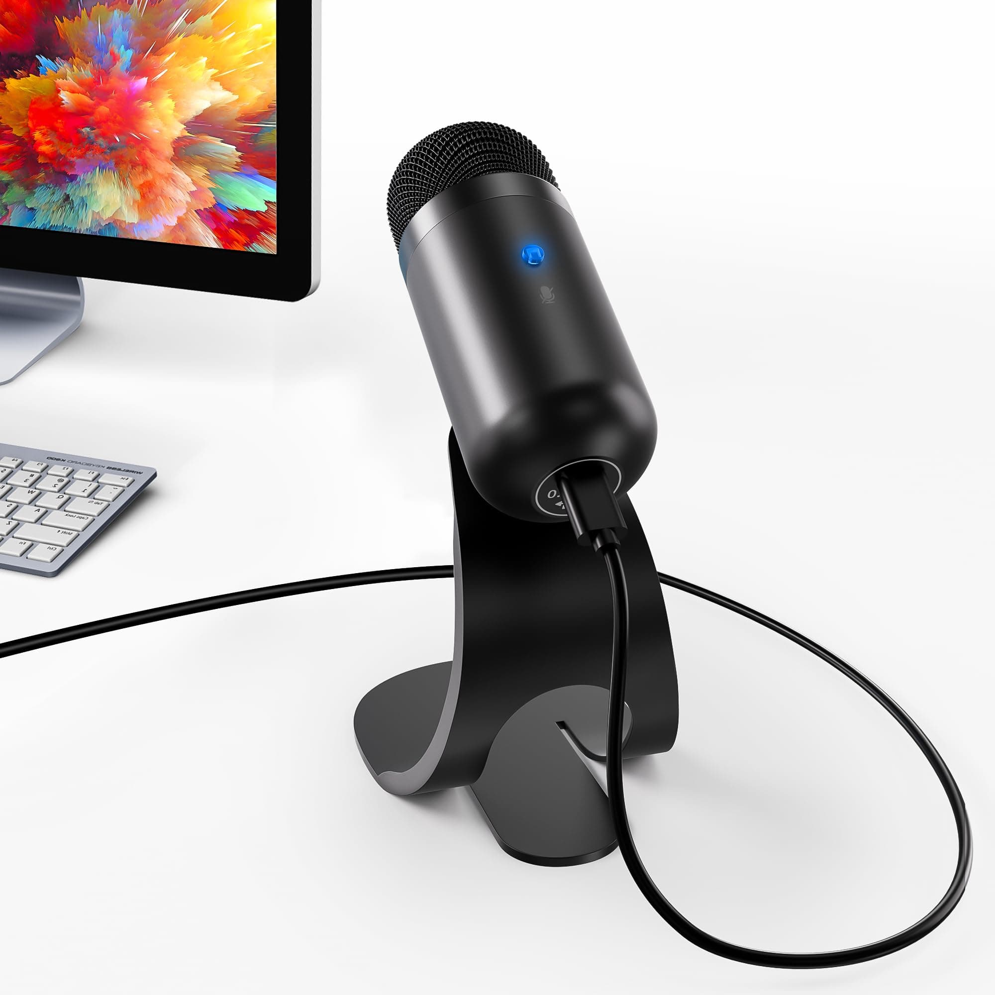 (Technology Improvement) USB PC Microphone, High Sensitivity, Stand, Microphone, Non-Directional Computer Microphone, Reminder Light, One Touch Mute, Plug & Play, 360° Omnidirectional Sound Collection