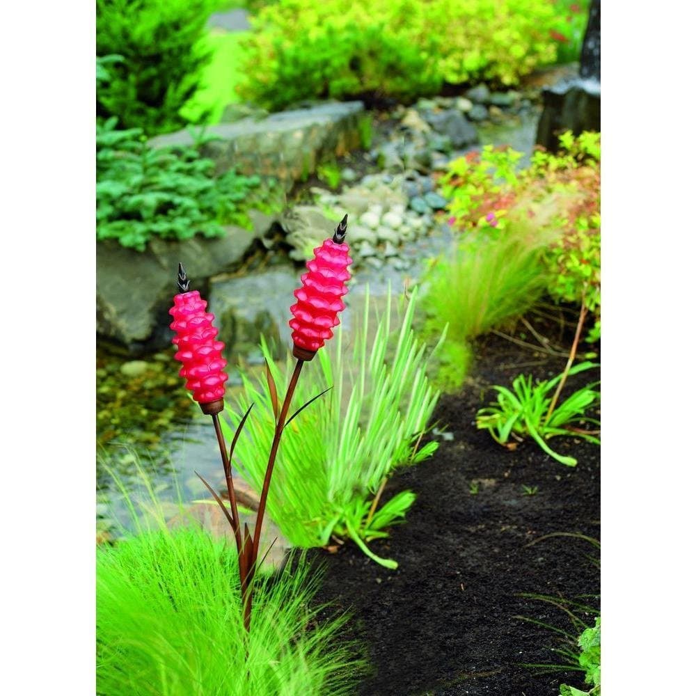 Red Snapdragon Bronze Solar LED Path Light-Trendscape-GX-2445-Red