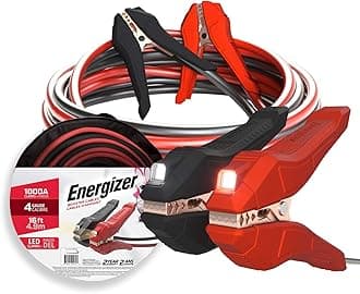 Energizer Jumper Cables for Car Battery with Built-in LED Lights, Heavy Duty Automotive Booster Cables for Jump Starting Dead or Weak Batteries - Carrying Bag Included (16-Feet (4-Gauge)
