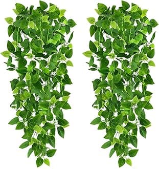 CEWOR 2pcs Fake Hanging Plants for Room Decor, 3.6ft Artificial Ivy Pothos Vine for Wall Living Room Patio Indoor Outdoor Home Shelf Office Decor (No Baskets)