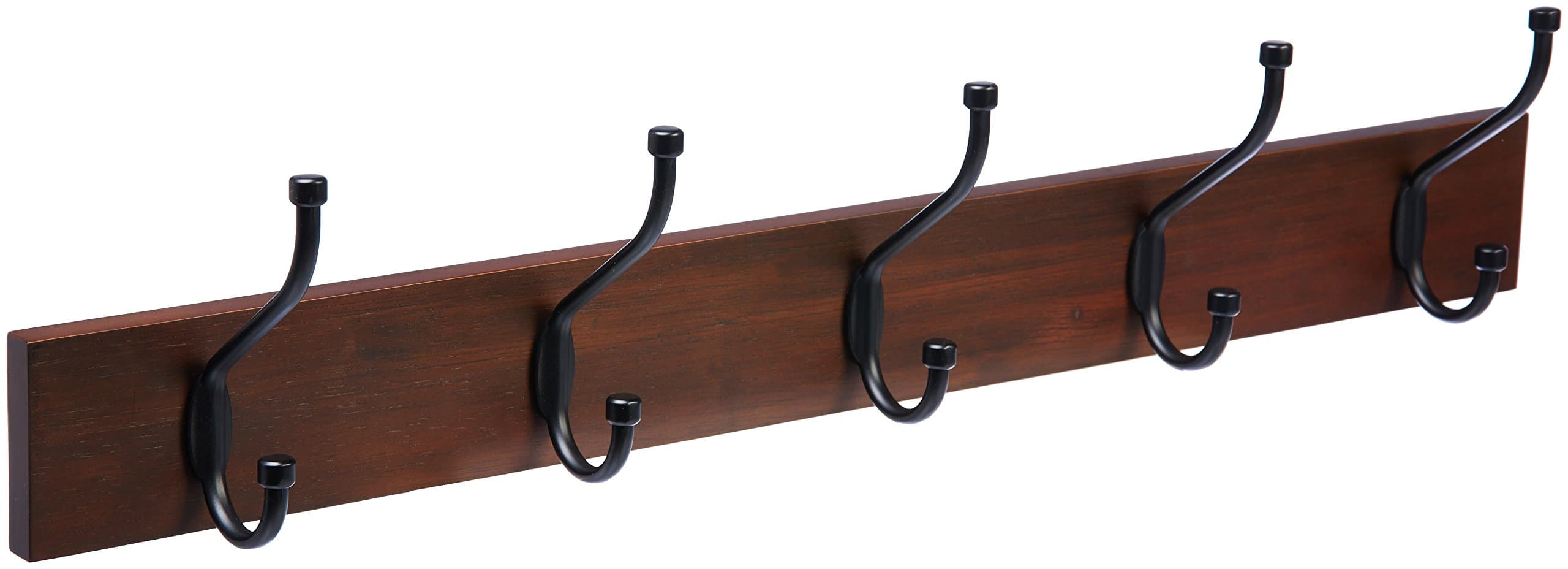 – Amazon Basics Rectangle Wall-Mounted Coat Rack - 5 Hooks, Light Walnut, Lot of 1