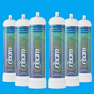 CreamJet 640g Nitrous Oxide Whipped Cream Chargers Food Grade 0.95L N2O Nitrous Tank Equivalent to 80 Cream Capsules Nos Gas Cylinder with Free Nozzle (Natural Flavor, 6 Cylinders)