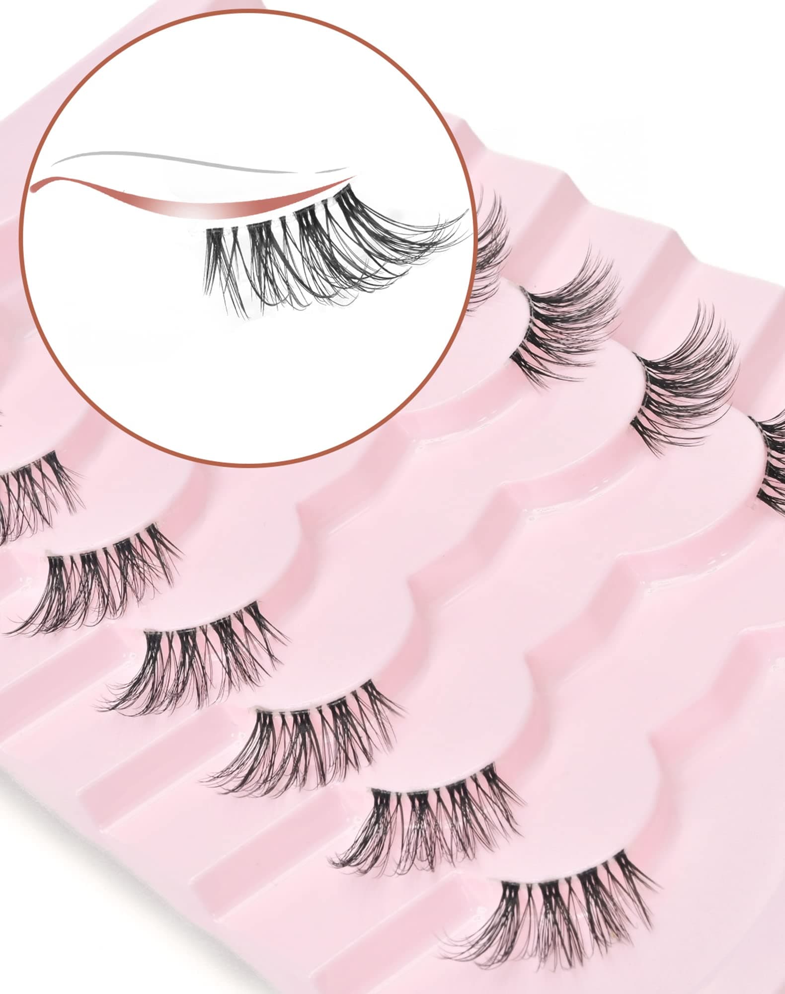 Natural Lashes Half Lashes Natural Look False Wispy Eyelashes Clear Band Lashes Pack 3D Faux Mink Lashes 7 Pairs C03