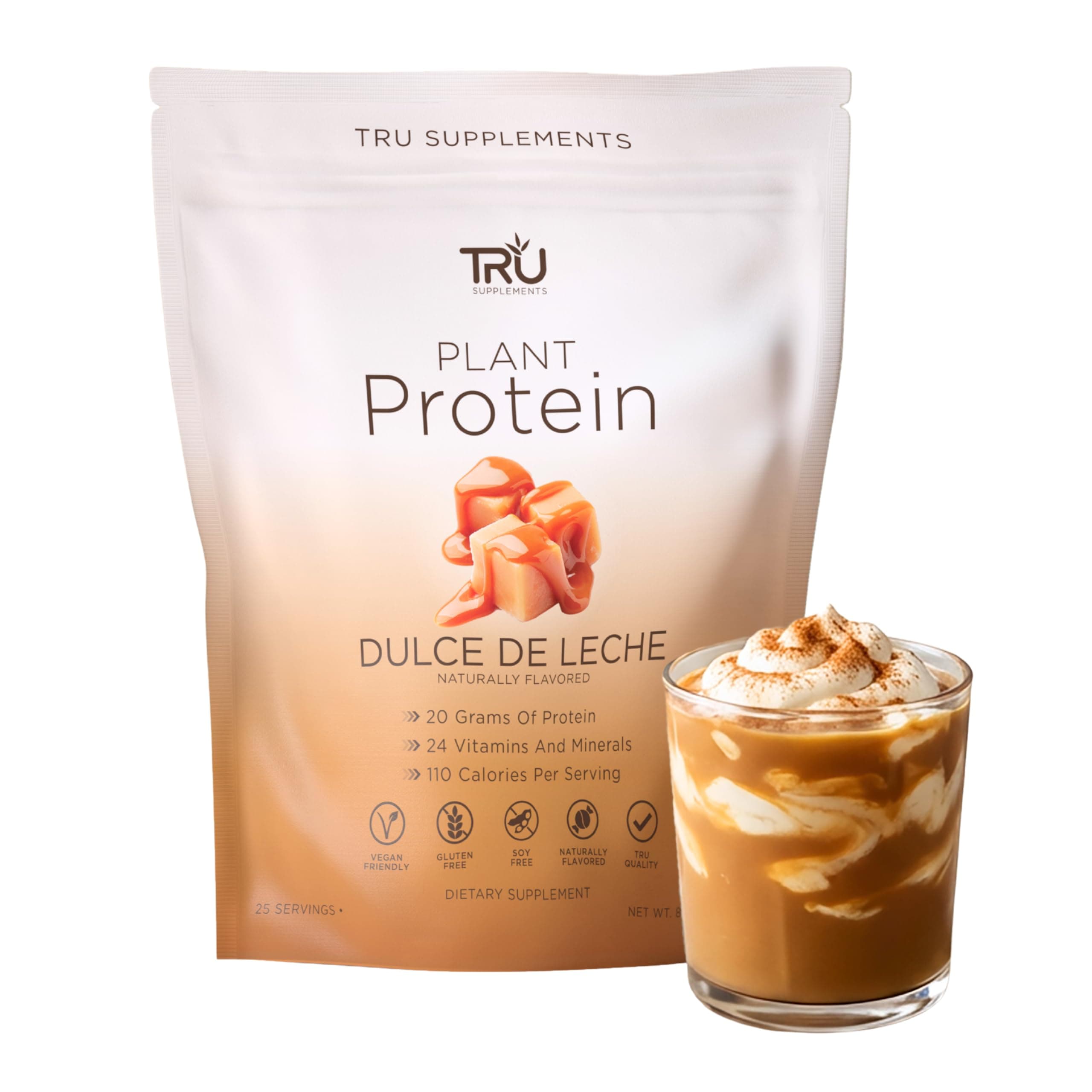 Plant Based Protein Powder, BCAA, EAA, 20g Vegan Brown Rice & Pea Protein, 100 Calories, 27 Vitamins, No Artificial Flavors 25 Servings 25 Servings (Dulce De Leche)