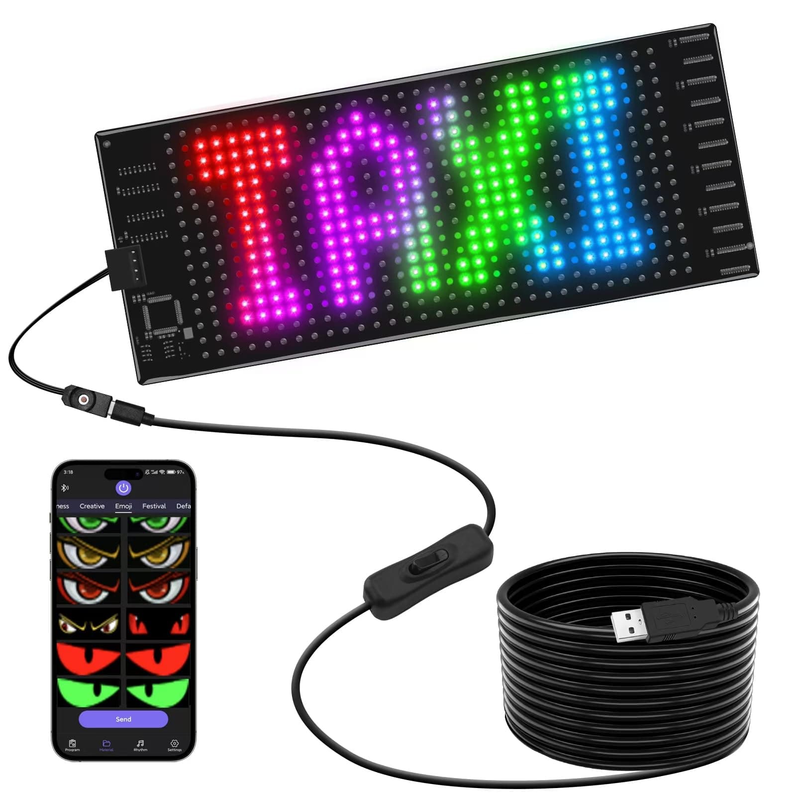 Scrolling Bright 1PCS Devil Eyes for Cars Windshield - 7in x 3in [ Upgraded Chip Two Screens 100% Synchronized ] Programmable LED Eyes for Motorcycle/Golf Cart/SUVs