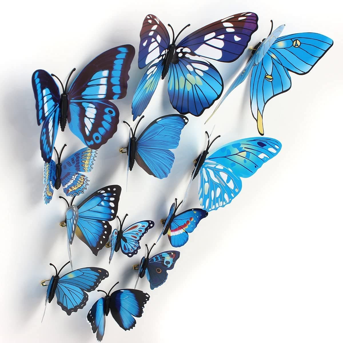 Xtore Plastic Reusable Self-Adhesive Wall 3D Home Build Beautiful Butterfly with Sticking Pad (Ocean Blue) -Set of 12, 7 x 7 x 3 Centimeters