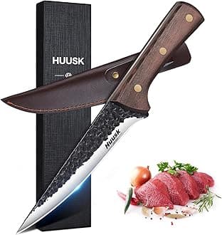 Huusk Boning Knife for Meat Cutting - Japanese High Carbon Steel Fillet Knife - Hand Forged Trimming Knives - Chef Knives for Meat, Fish, Poultry, Grilling Gifts for Men and Women