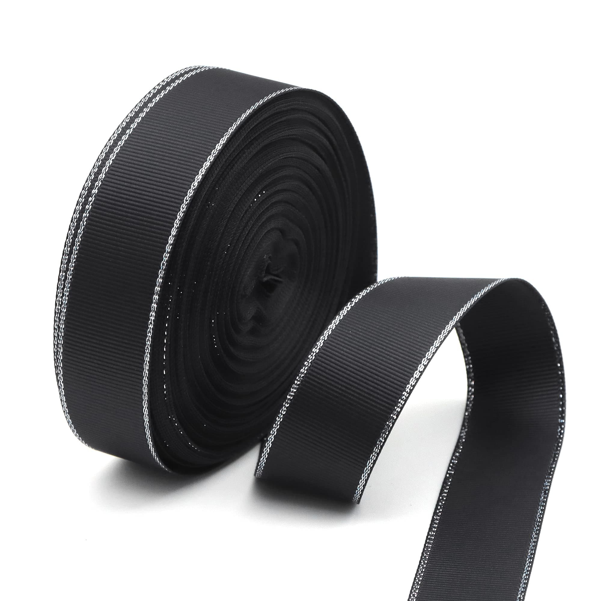 David accessoriesDavid accessories 25 Yards 1 Inch Solid Grosgrain Ribbon Roll with Silver Edges for Gift Wrapping, Crafts, Hair Bows Making, Wedding Party Decoration (Black)