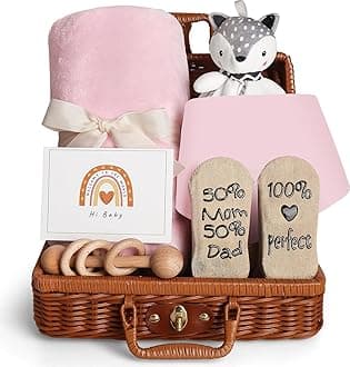 Nnewvante Baby Gift Basket, Newborn Gift Set with Baby Baby Rattle, Newborn Baby Gift Set, Newborn Baby Gifts, Medium Baby Gift Basket Kit for Expecting Moms(PINK)