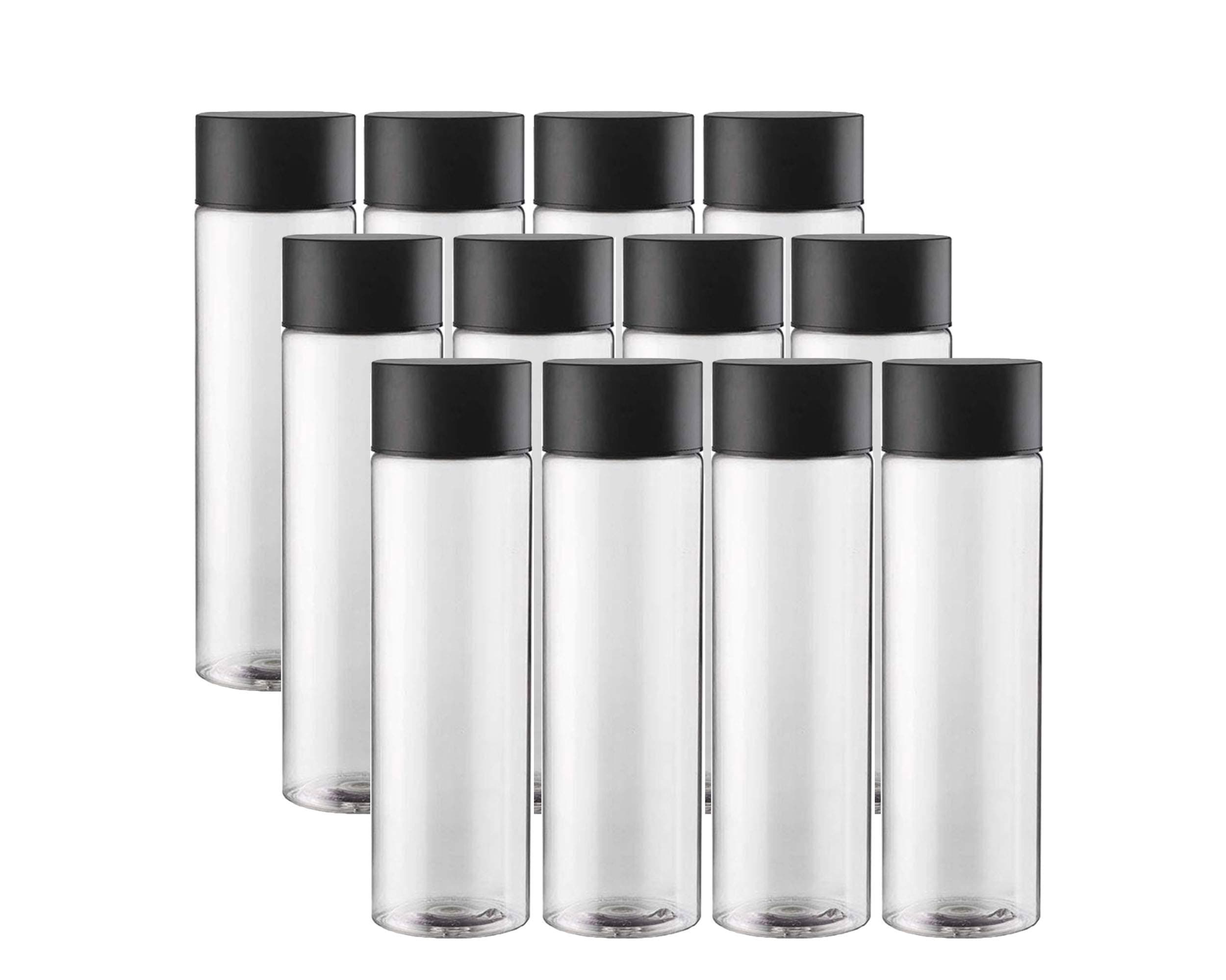 12-Pack Bulk Empty Plastic Reusable Juice / Water Bottles with Black Lids - Great for Smoothies, Sensory Crafts and Calming Bottles - 400ml