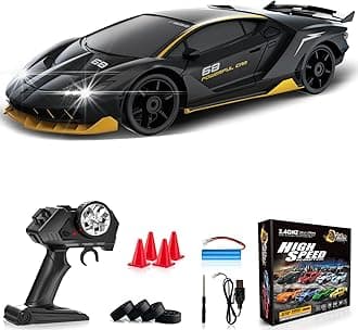 Everbigmai RC Drift Car 1:24 Remote Control Car 4WD 15KM/H High Speed Racing Sport Car with LED Lights RC Cars Toy Cars for Kids Boys Girls Adults Gifts Birthday Christmas Rechargeable Batteries