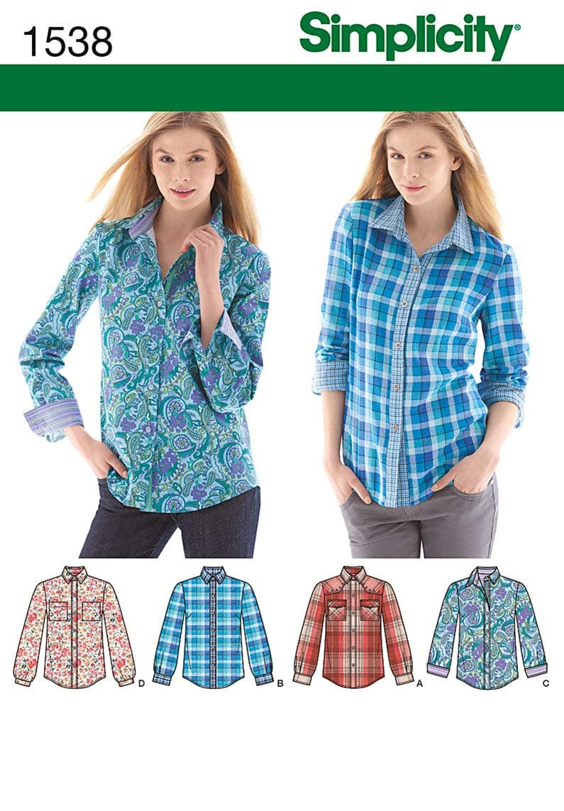 Simplicity 1538 Women's Button Up Shirt Sewing Patterns, Sizes 14-22