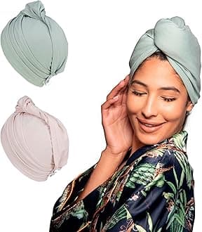 2 PCS Tee Shirt Drying Wrap, Frizz Free, Soft & Lightweight&Flexible, Hair Drying Turban, Gentle Drying Towel Wrap with Button, for Long Hair (Sage&Pink)