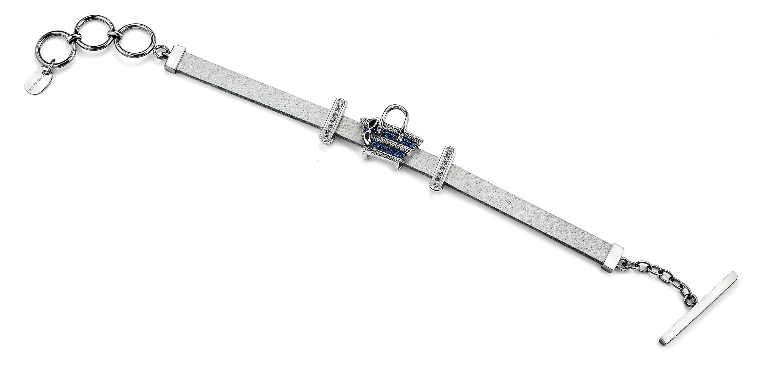 Lori Bonn "Tote-ally Beach Ready" Silver Leather Toggle Charm Bracelet With Beach Tote Charm