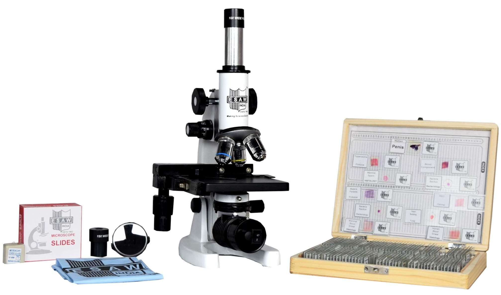 2500X Compound Medical Microscope with 100 Prepared Microscopes Slides for Students (Magnification: 100X to 2500X)