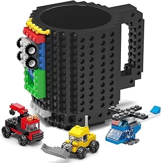 DAYMOO Build-on Bricks Coffee Mug, Funny Cups, Creative DIY Coffee Cups, Building Block Cup, Children, Gift Ideas for Men and Children, Black