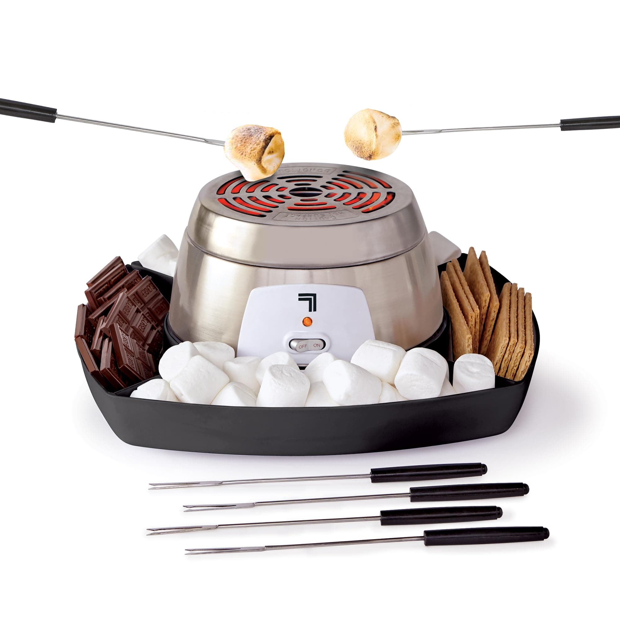 Sharper Image Electric S’mores Maker – 6 Marshmallow Roasting Sticks & Serving Tray Station| Indoor Smores Kit| Kids & Family Party Activity| Kitchen Gadget| Movie Night, Sleepover, Housewarming Gift