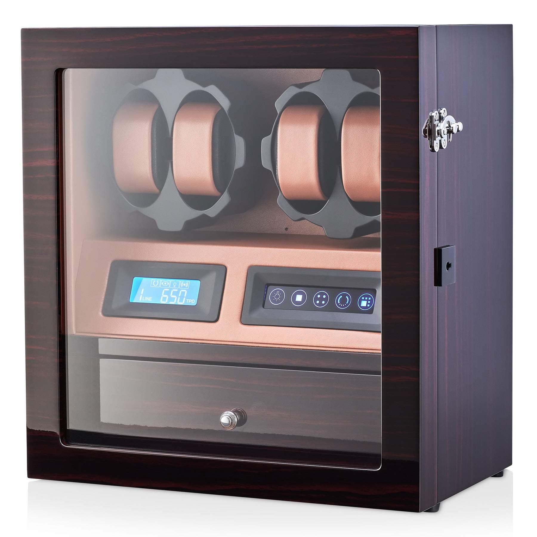 4 Watch Winder with 5 Watch Storage Space, LCD Display, Touch Control and Interior Light