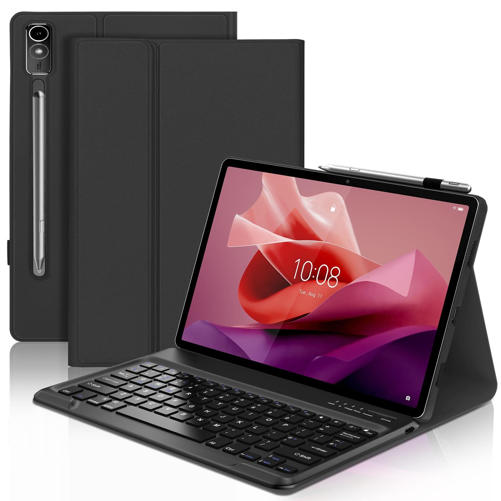 Keyboard Case for Lenovo Tab P12 12.7", Magnetically Detachable Wireless Bluetooth Keyboard with Slim Protective Cover for Lenovo Tab P12 12.7 Inch 2023 Tablet, Black