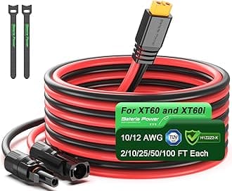 Bateria Power Solar to XT60 Charge Extension Cable 12AWG 20Ft Solar Connector to XT60 Adapter Cable for Solar Panel to LiFePO4 Battery RV Portable Power Station Solar Generator (20FT)