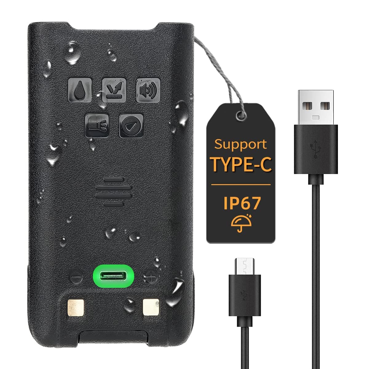 BAOFENGUV-9R Waterproof Battery Support Type-C Charge BL-9 2800 mAh Li-ion 7.4V Replacement Two-Way Radio Battery for UV-9R Pro UV-9G GMRS-9R UV-9R Plus BF-T57 Walkie Talkies