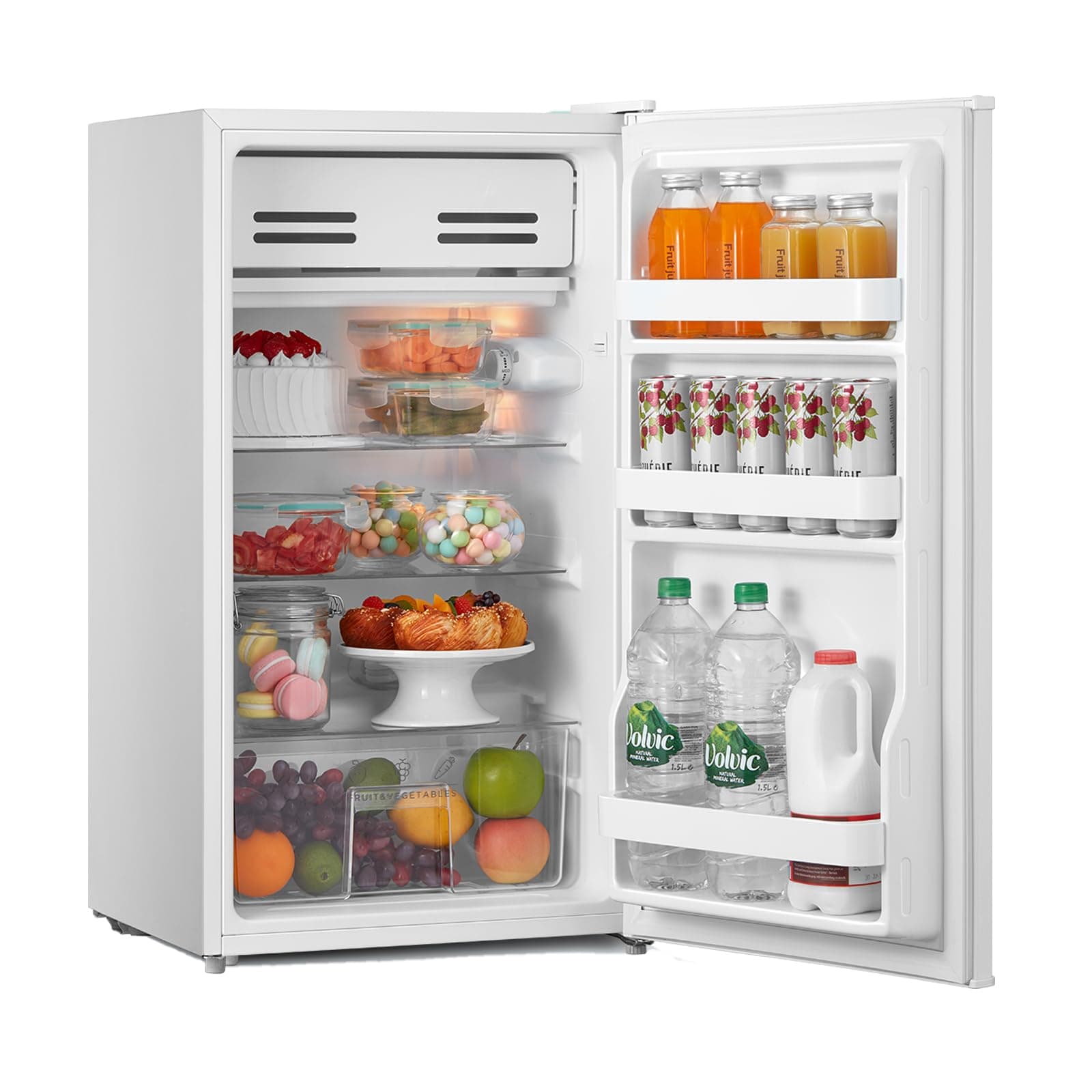 COMFEE' RCD93WH2(E) Under Counter Fridge, 93L Freestanding Refrigerator with Cooler Box, Adjustable Thermostat, Reversible Door, Removable Glass Shelves, Interior Light, White