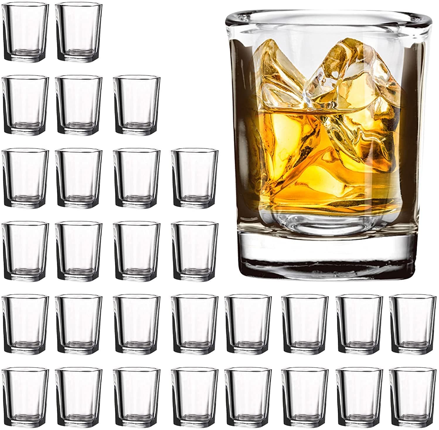 Vivimee 30 Pack Heavy Base Shot Glasses Bulk, 2.2 oz Square Shot Glass Set, Clear Espresso Shot Glass, Small Whiskey Shot Glasses for Vodka, Whiskey, Tequila, Espressos, Spirits & Liquors