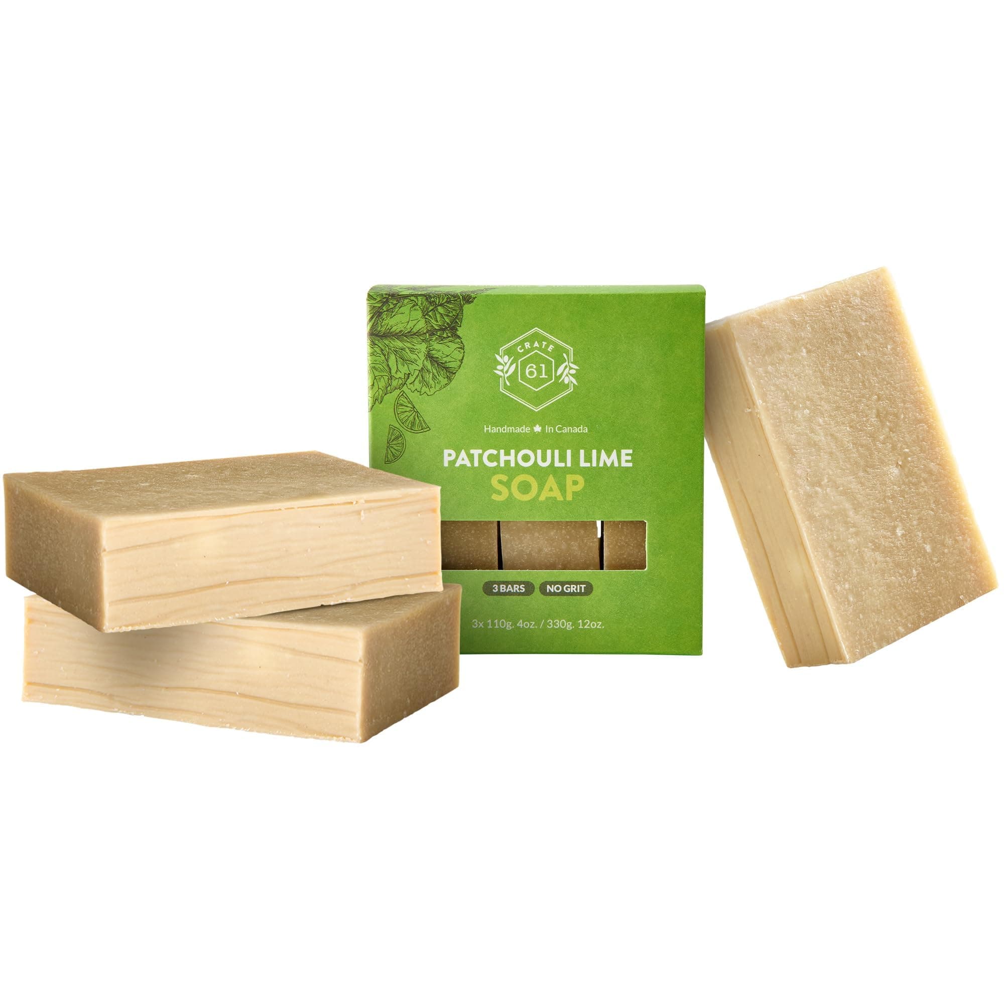 Handmade in Canada, Plant Based Cold Process Natural Bar Soap For Face And Body, With Premium Essential Oils, For Men And Women 3 Pack (Patchouli Lime)