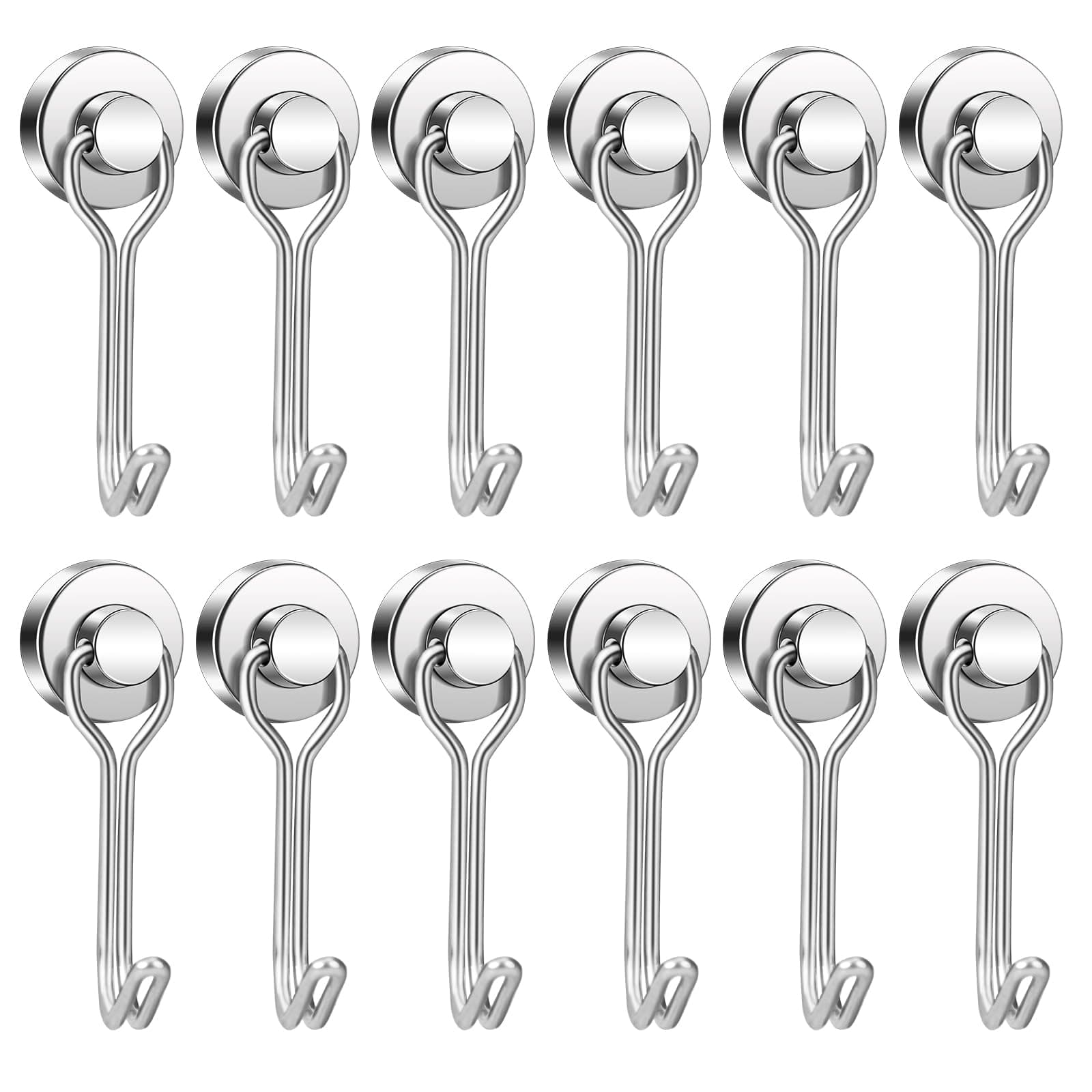 E BAVITE Swivel Swing Magnetic Hook New Upgraded, 30LB(12pack) Refrigerator Magnetic Hooks,Strong Neodymium Magnet Hook, Perfect for Refrigerator and Other Magnetic Surfaces