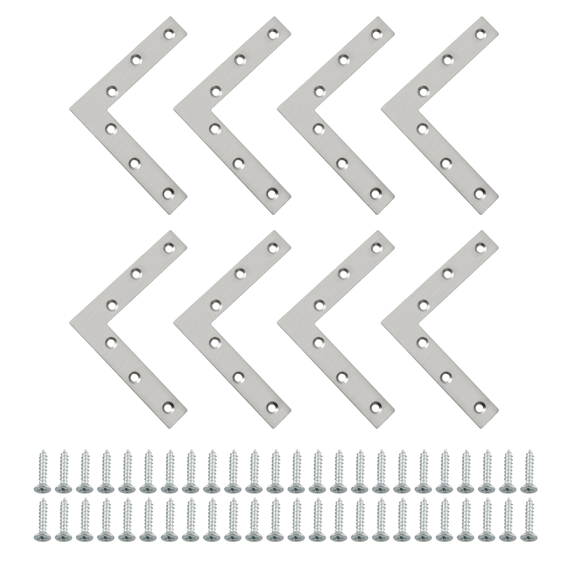 SAYAYO Flat L Shape Repair Mending Plate Joint Bracket Support Brace 120mm x 120mm, Stainless Steel Angle Corner Brackets Brushed Finished, 8 Pack