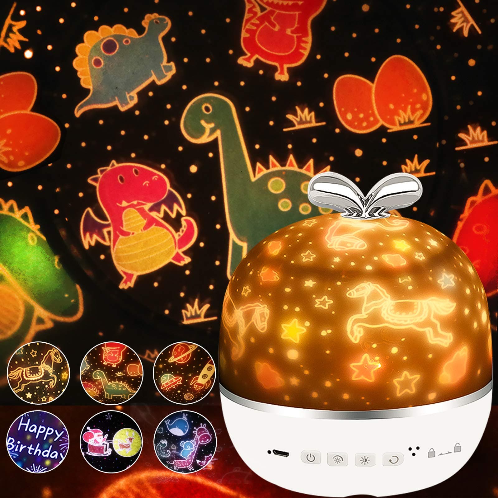 Rechargeable Star Night Light Projector 360 Degree Rotating Projecting Lamp with USB Cable 6 Films for Baby Nursery, Kid Room Decor, Silvery [Energy Class A]