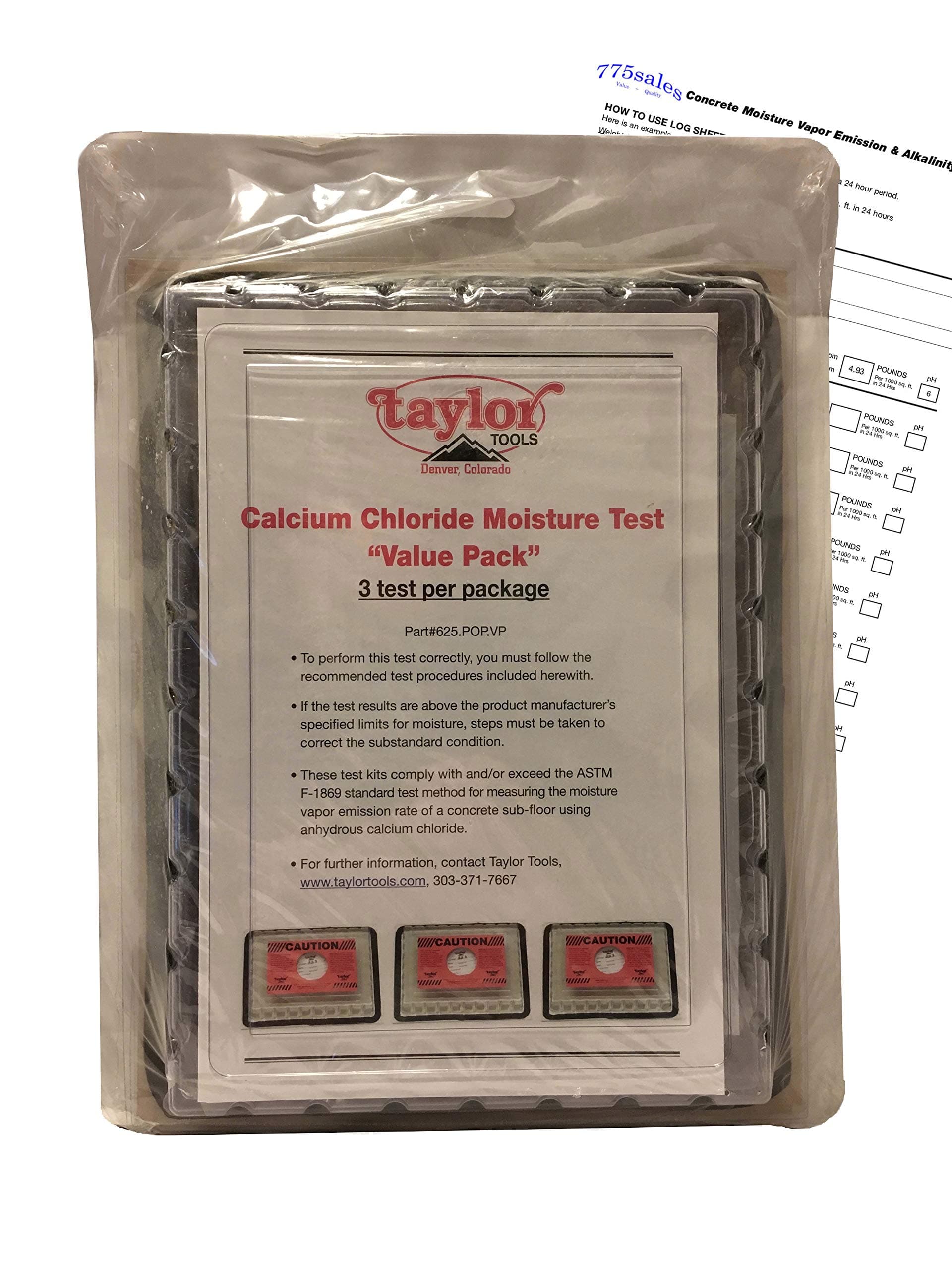 Calcium Chloride Moisture Test Kit Value Pack 3 Pack - Concrete Moisture Test - Includes Custom Log Sheet