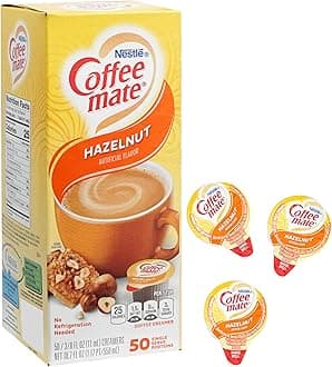Hazelnut Liquid Coffee Creamer Singles, 50 Creamer Singles Serve Box (18.7 Fl Oz.), Coffee Creamer Packets