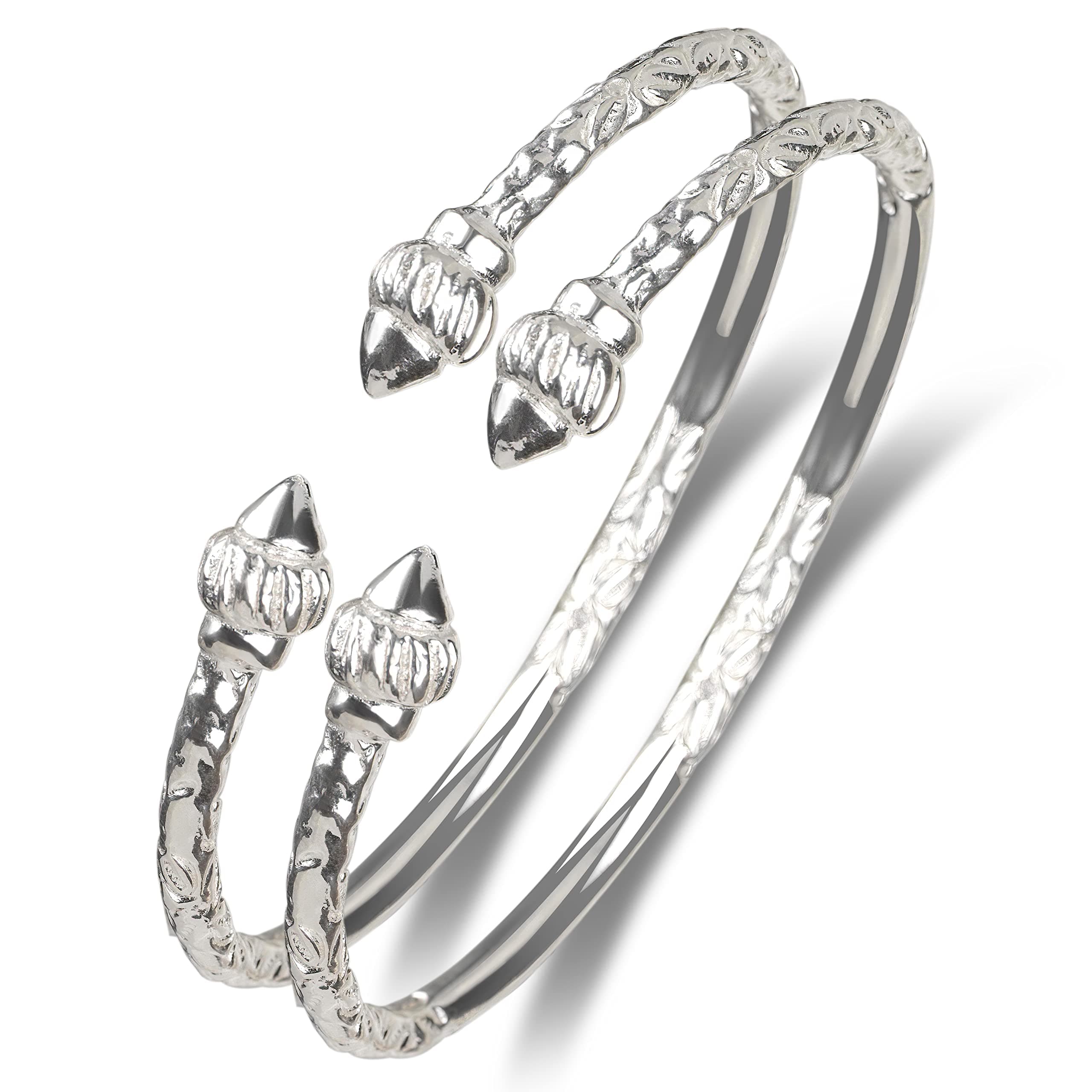 Ridged Arrow .925 Sterling Silver West Indian Bangles Cuff Bangles Bangle Bracelet Caribbean Jewelry Women Mom Wife Valentine Mothers day Gift (Pair 67g) (MADE IN USA)