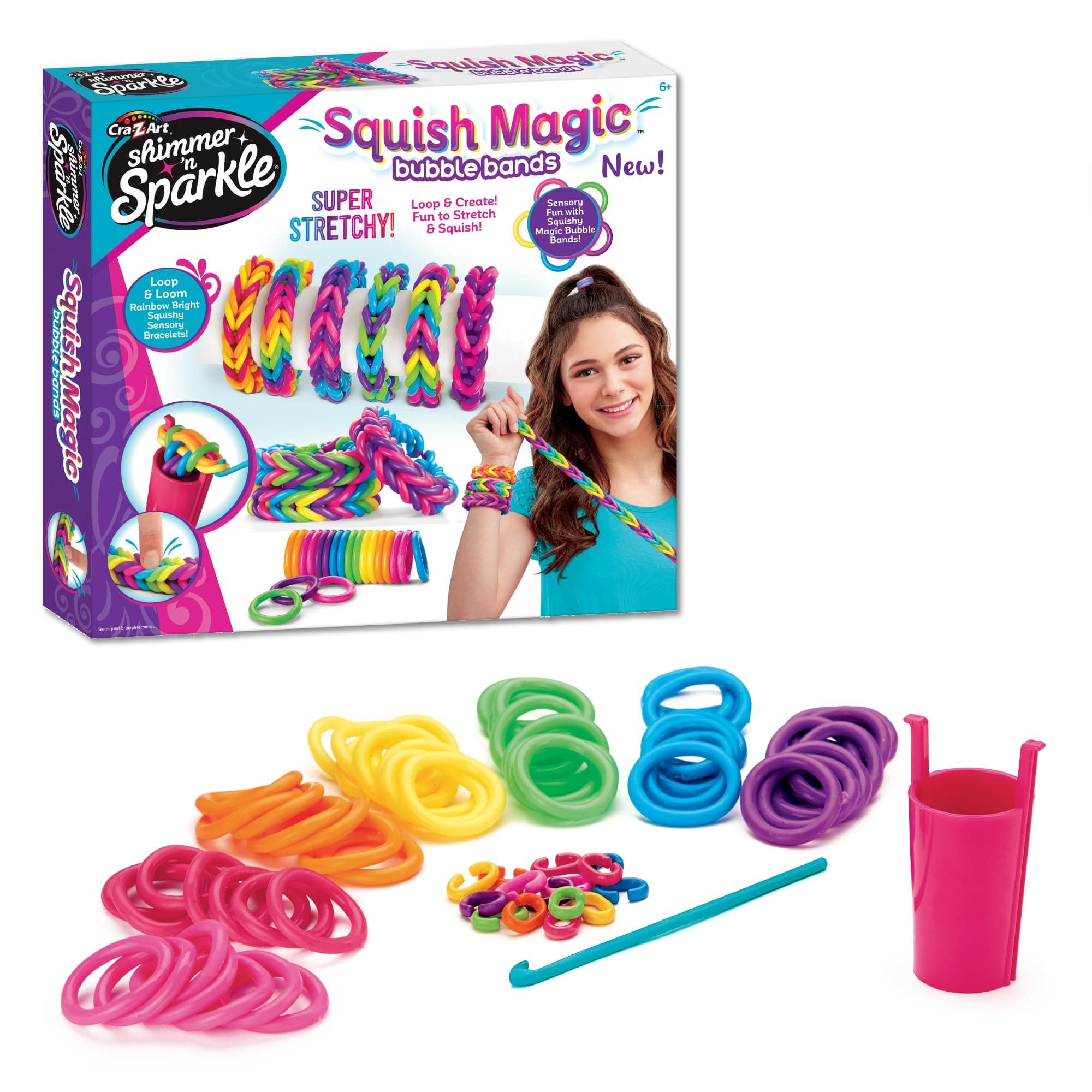 Shimmer 'n Sparkle Squish Magic Bubble Bands Loom Band Making kit, Friendship Bracelets Crafting Toy Rubber Bands Set